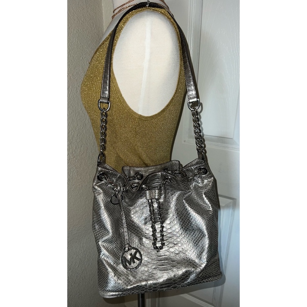 Michael Kors Metallic Silver Python Bucket Bag - image 5
